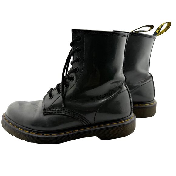 Dr. Martens 1460 Gray Patent Leather Boots EU 38 Lace-Up Iconic Style w/Yellow S - Picture 4 of 10